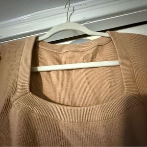 Square Neck Knit Sweater Tank - Camel